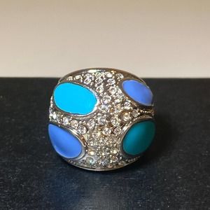 Multi Stone Silver Fashion Turquoise Ring Size 8